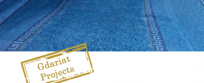Size around 12 x4 meters Mix blue mosaic. Border on swimming pool walls of 30 CM. computer designed carpet at the floor of the swimming pool jacuzzi